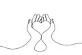 Continuous drawing line art of heart in hands. Hand drawn one line. Concept of volunteering, charity and donation. Give and share Royalty Free Stock Photo